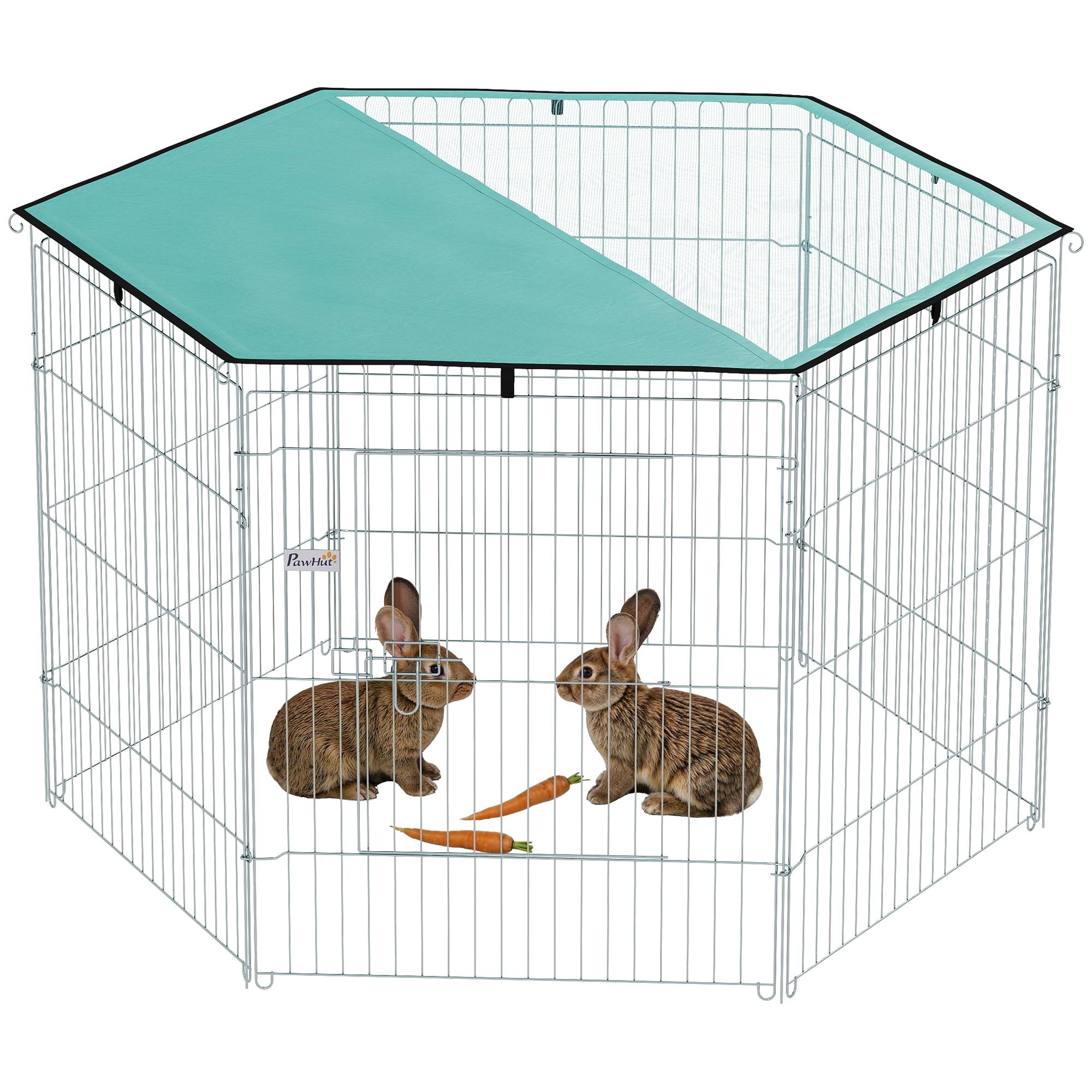 Parc pour chien, enclos chien 6 panneaux avec toit, modulable et pliable, enclos portable 76H cm avec porte argent vert - Image 1