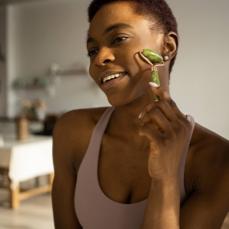 Set de 2 Jade Roller Vert - Masseur Visage – Rouleau de Jade Naturel + Housse – Anti-Age -Rides et ridules -Routine Beauté - Sun&Sia - Image 2