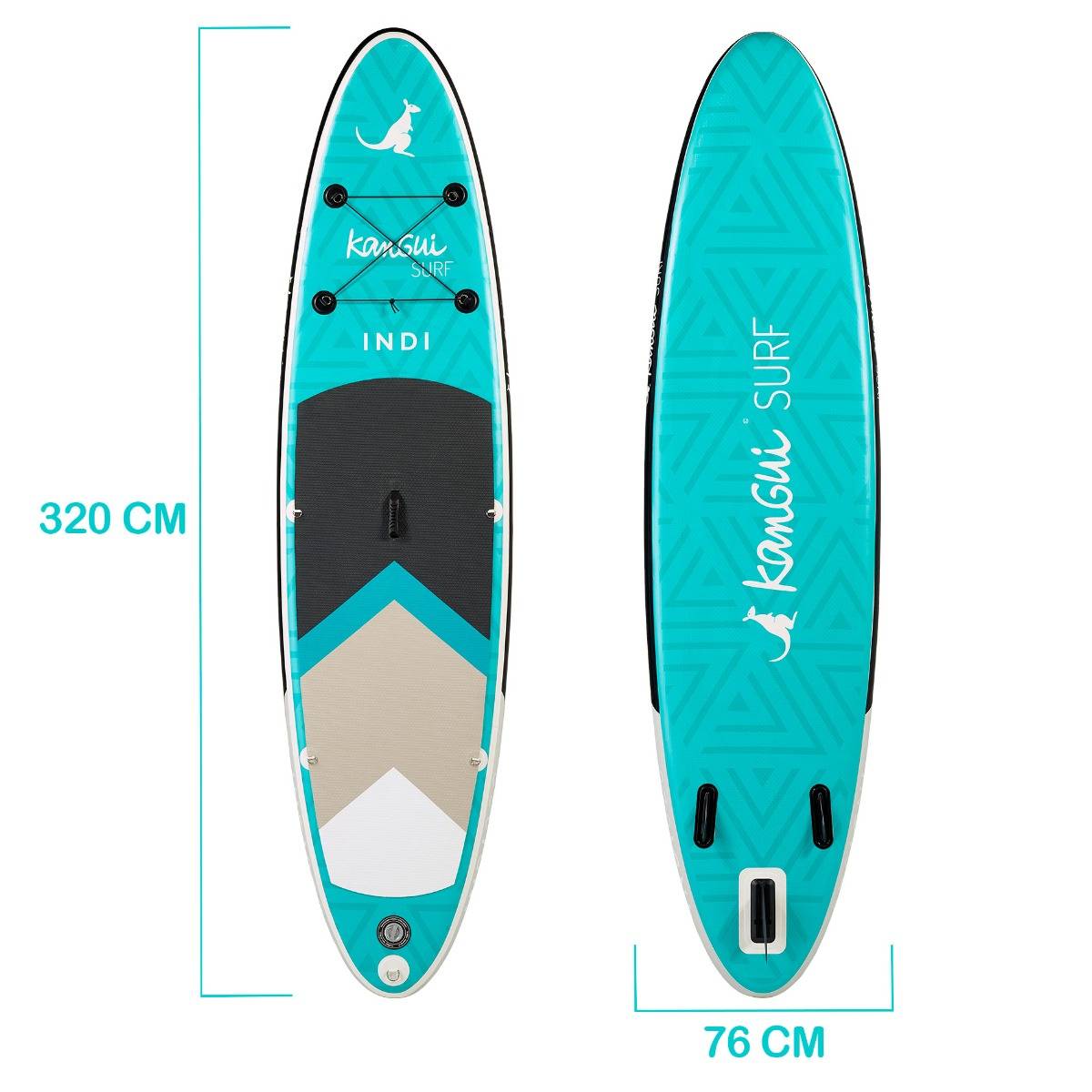 Kangui - KANGUI Stand Up Paddle Gonflable 320 cm (10'6) - SUP avec pagaie réglable, sac à dos, pompe haute pression, leash et kit de réparation - INDI - Image 2
