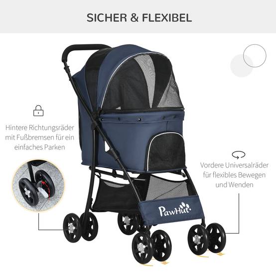 Poussette pour chien pliable avec coussin 4 roues polyester bleu 81 x 48 x 99 cm - PANGIVO - Image 7