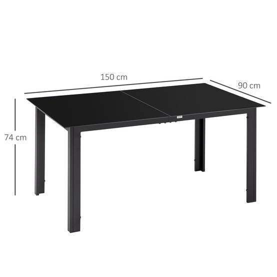 Table de jardin rectangulaire en aluminium et plateau en verre trempé - 6 personnes 150 x 90 x 74 cm noir - Image 5