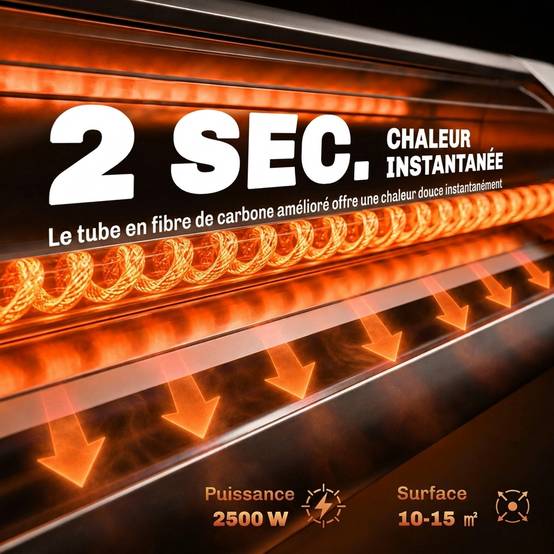 Radiateur infrarouge sur pied IP65, télécommande, minuterie, niveaux ajustables, hauteur réglable, finition noire - Image 6