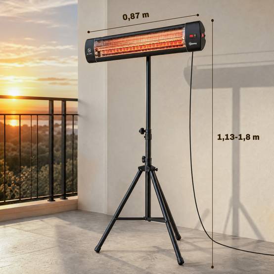 Radiateur infrarouge sur pied IP65, télécommande, minuterie, niveaux ajustables, hauteur réglable, finition noire - Image 5