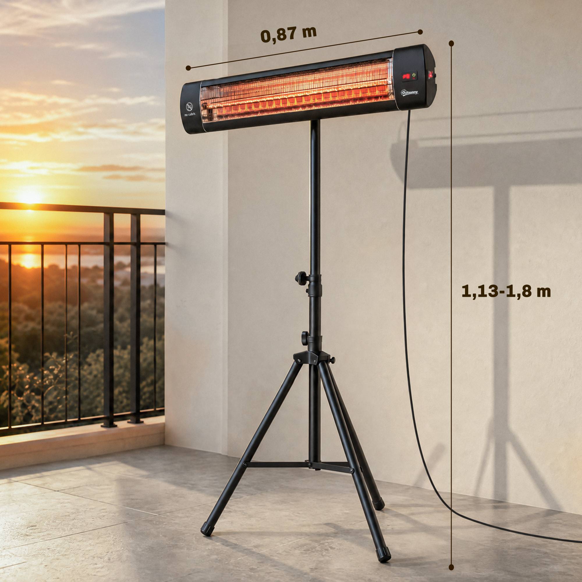 Radiateur infrarouge sur pied IP65, télécommande, minuterie, niveaux ajustables, hauteur réglable, finition noire - Image 5
