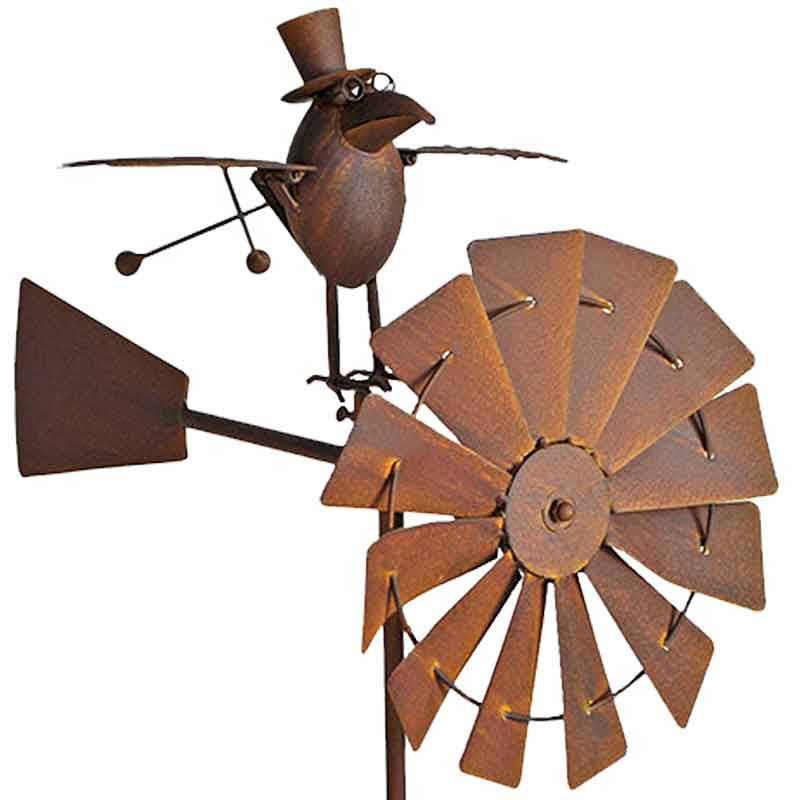 La Grande Prairie - Girouette éolienne moulin jardin Birdy 42x58x150cm - Image 4