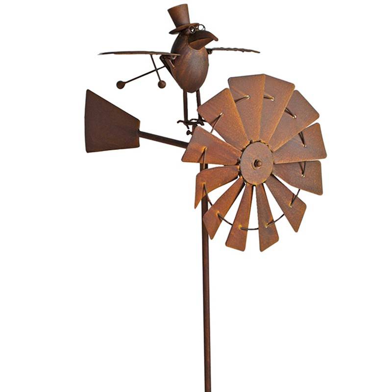 La Grande Prairie - Girouette éolienne moulin jardin Birdy 42x58x150cm - Image 2