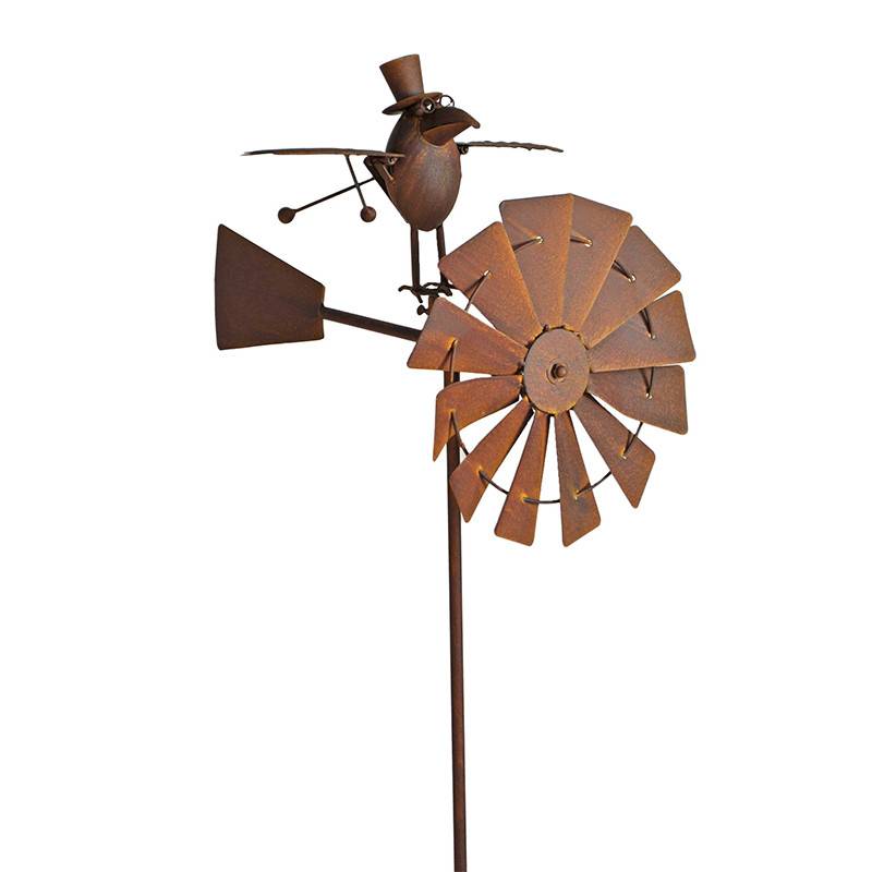 La Grande Prairie - Girouette éolienne moulin jardin Birdy 42x58x150cm - Image 1