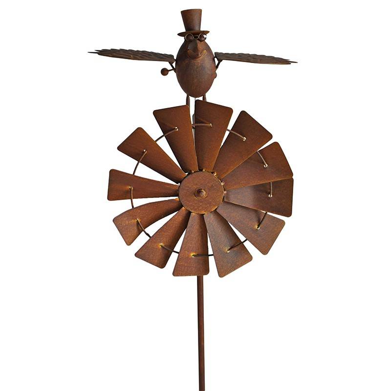 La Grande Prairie - Girouette éolienne moulin jardin Birdy 42x58x150cm - Image 3