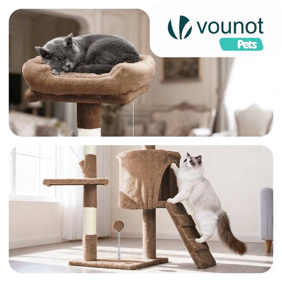 Vounot - Arbre à chat 112cm multi niveaux marron - avec griffoir, niche, jouet et plateforme - arbre à grimper - VOUNOT® - Image 6