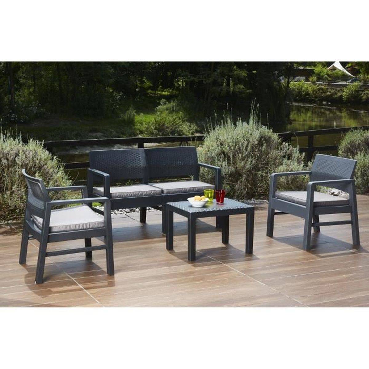 Salon de jardin d angle KILIMANJARO pour 4 personnes - banc 2 places, 2 fauteuils, table carrée - PROGARDEN - Image 2