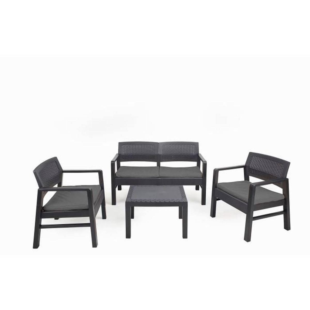 Salon de jardin d angle KILIMANJARO pour 4 personnes - banc 2 places, 2 fauteuils, table carrée - PROGARDEN