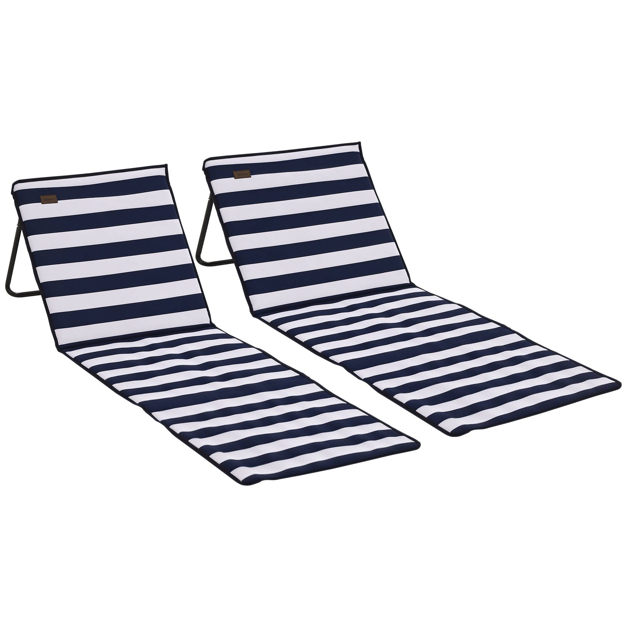 Transat de plage pliable avec dossier réglable, sangle de transport, rembourrage moelleux, structure en acier, bleu et blanc, 142 x 51 x 40 cm - Image 1