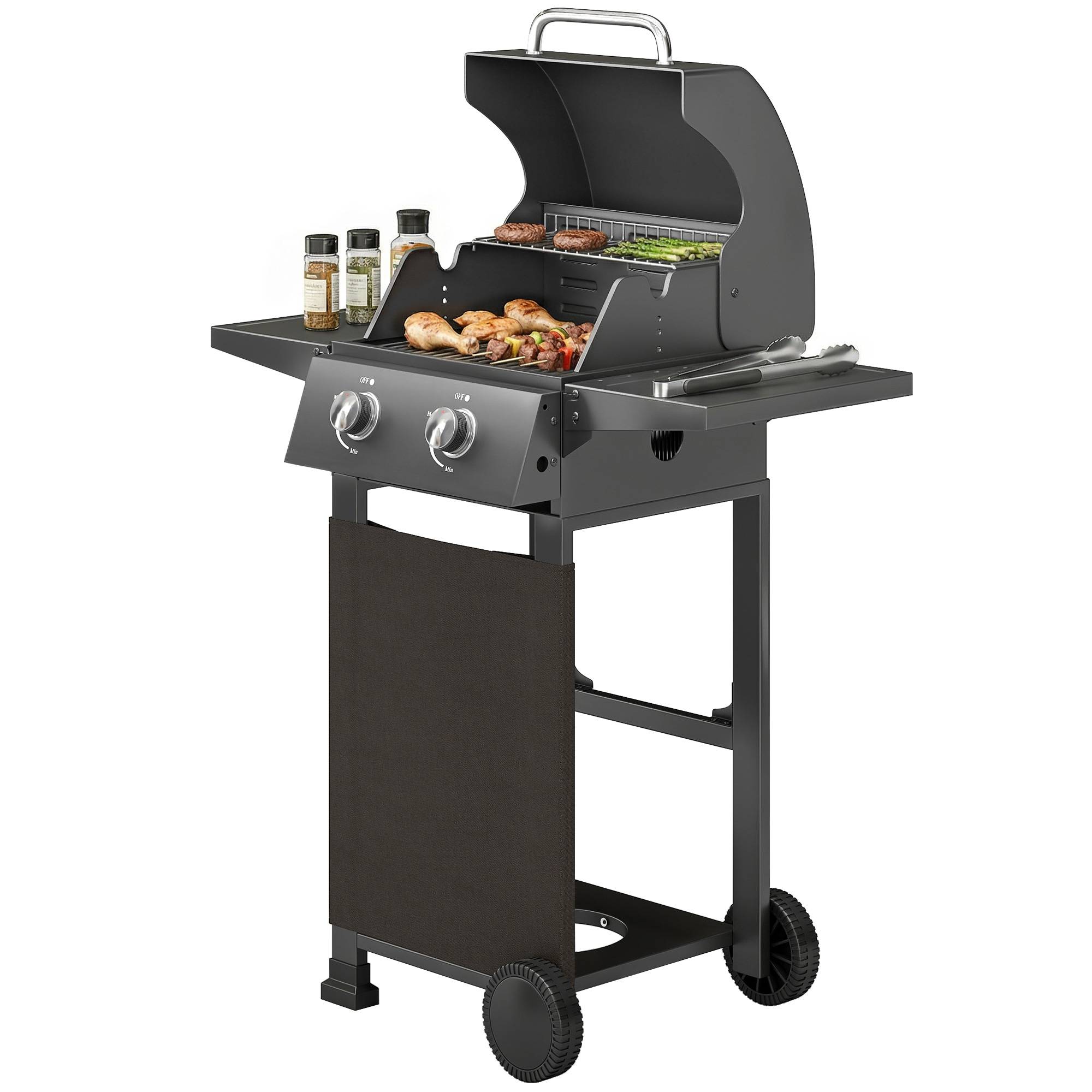 Barbecue à gaz propane à 2 brûleurs, portable, avec thermomètre, noir - Image 2