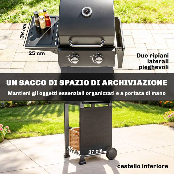 Barbecue à gaz propane à 2 brûleurs, portable, avec thermomètre, noir - Image 9