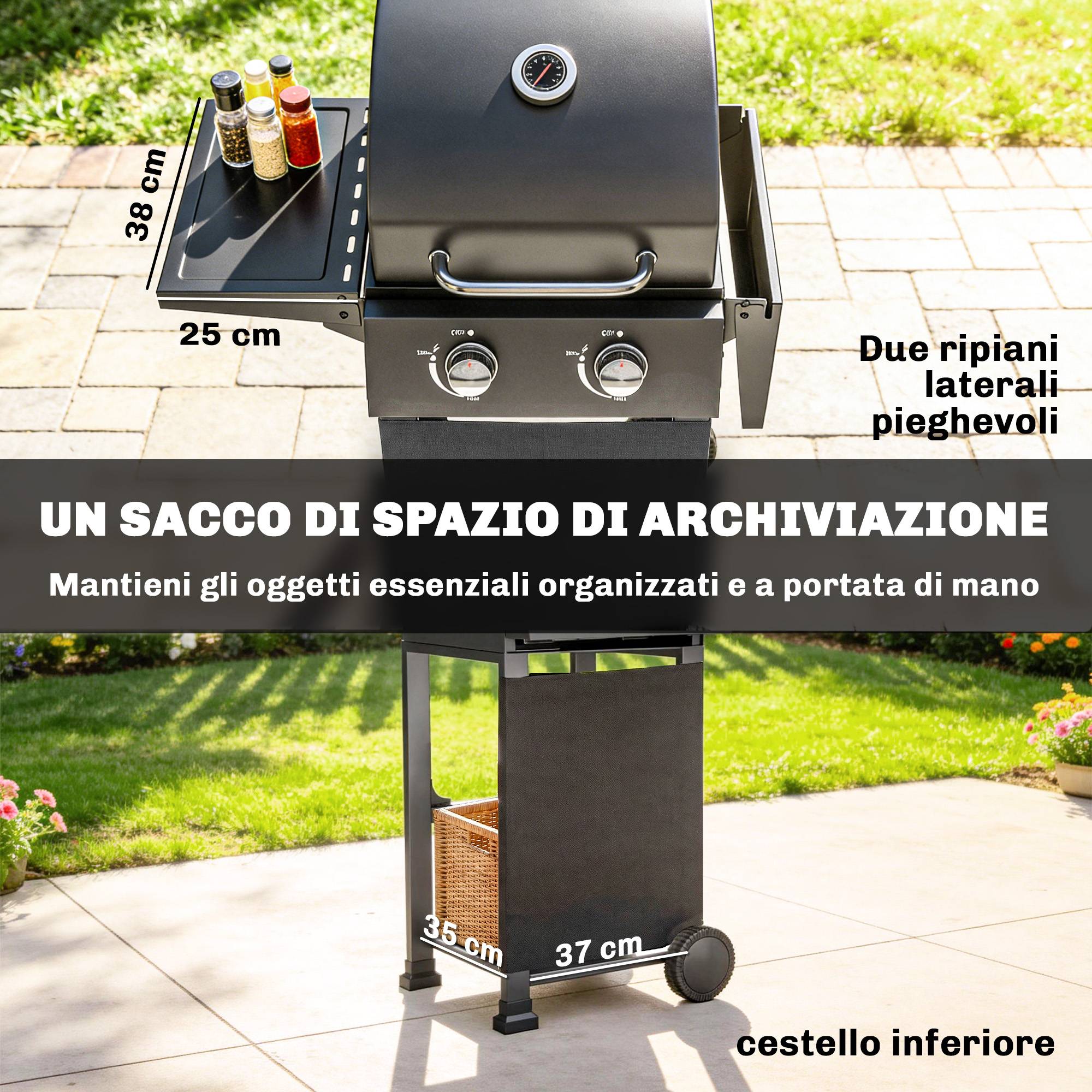 Barbecue à gaz propane à 2 brûleurs, portable, avec thermomètre, noir - Image 9