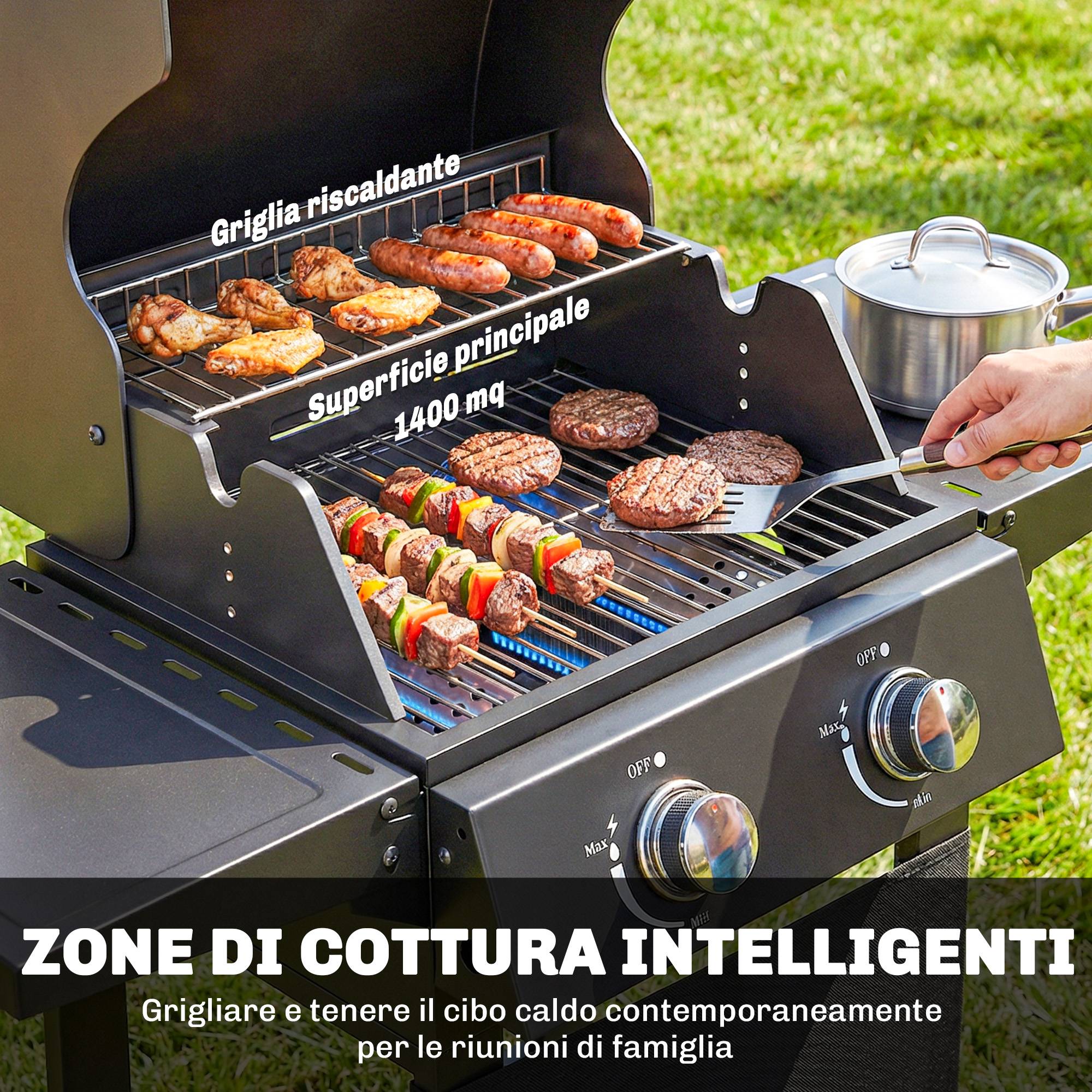 Barbecue à gaz propane à 2 brûleurs, portable, avec thermomètre, noir - Image 8