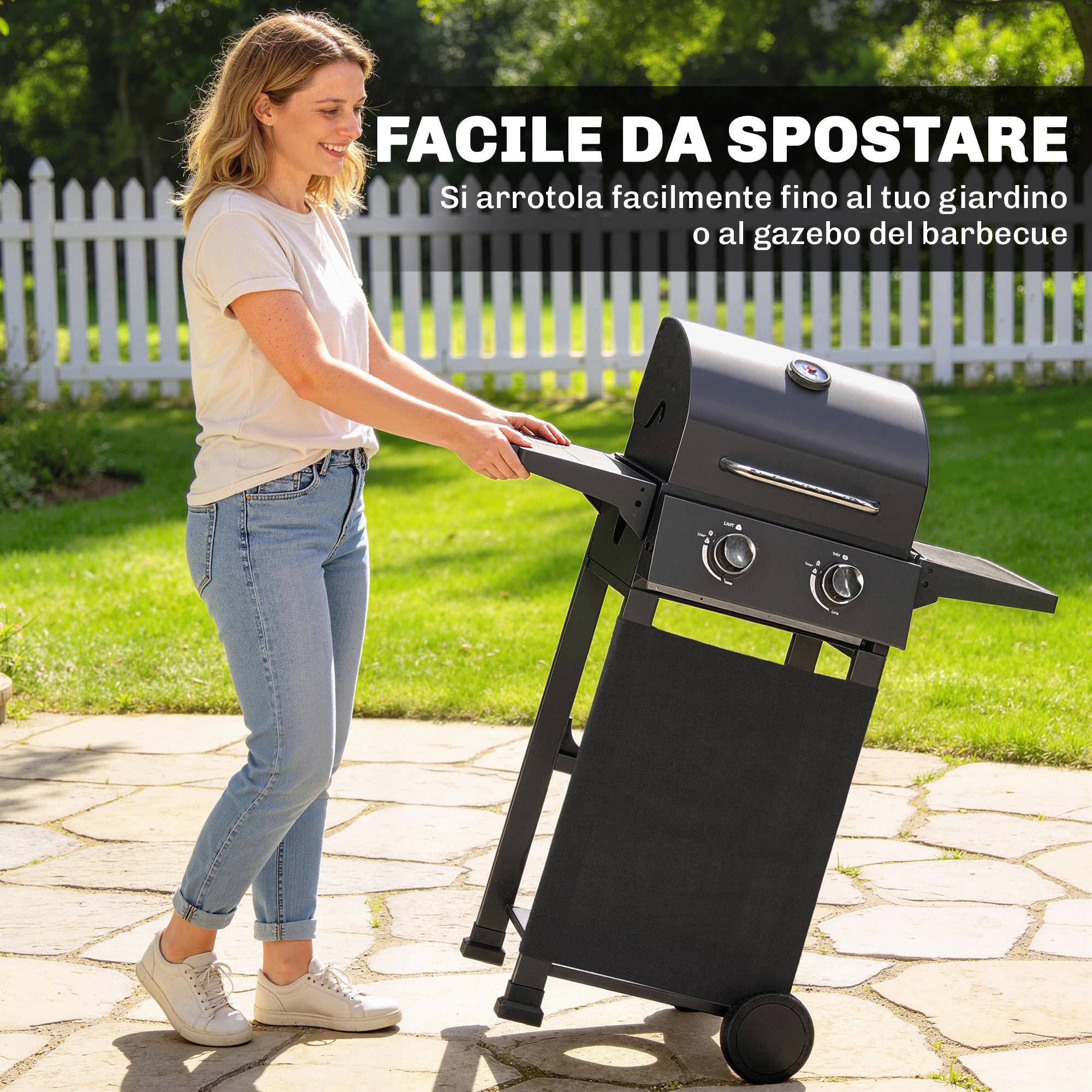 Barbecue à gaz propane à 2 brûleurs, portable, avec thermomètre, noir - Image 10