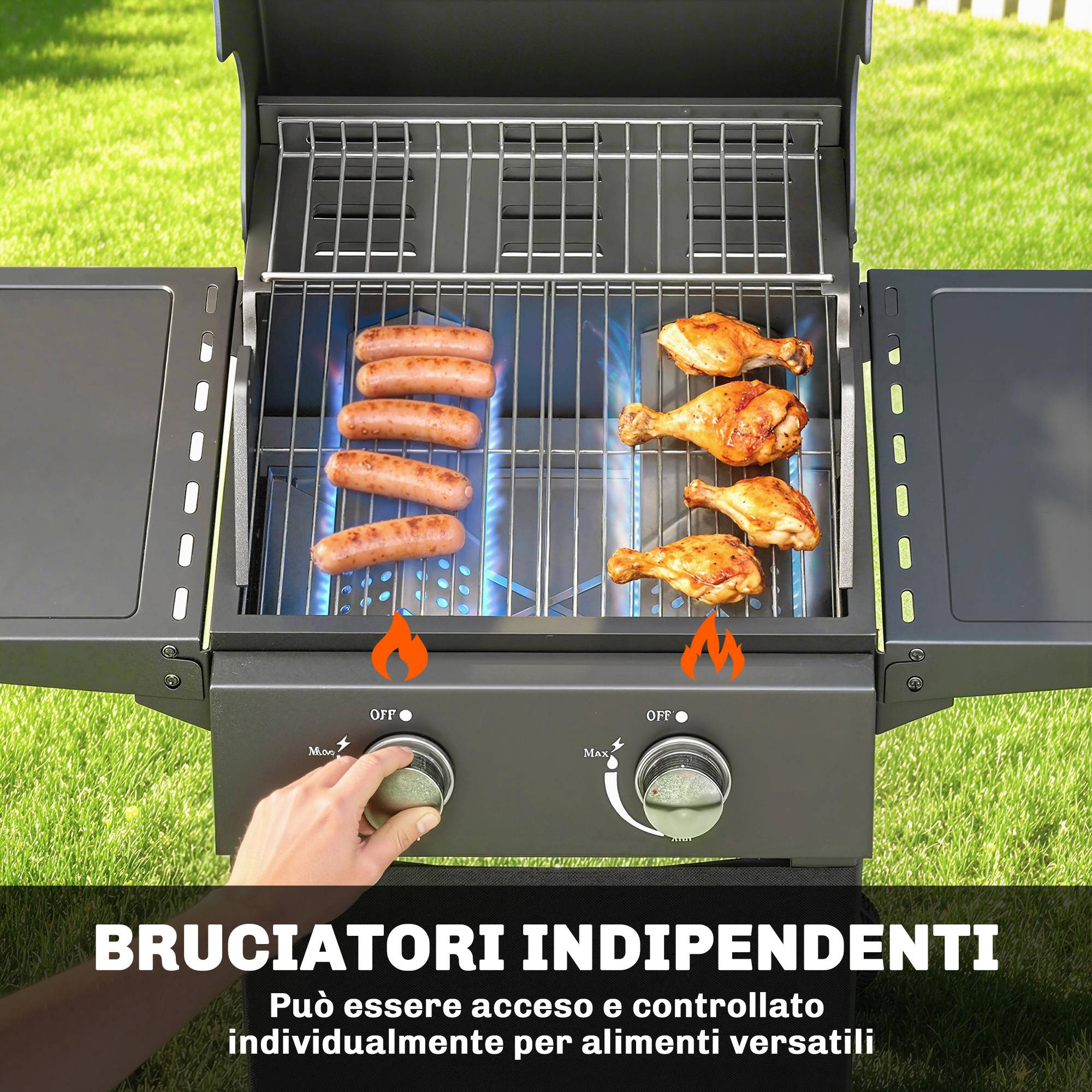 Barbecue à gaz propane à 2 brûleurs, portable, avec thermomètre, noir - Image 6