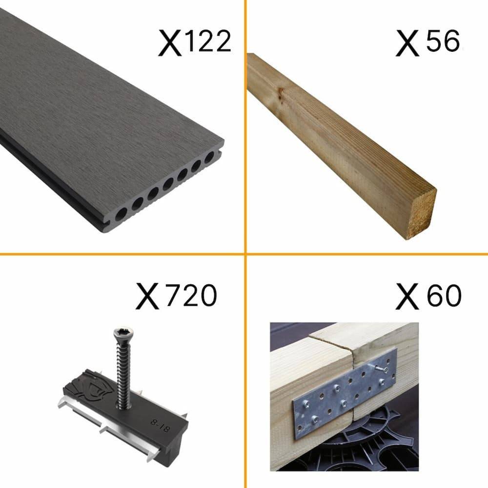 Kit Terrasse ATLANTA 40m² - 122 Lames de Terrasse (220 x 14.5 x 2.25 cm) - Platinium - Garantie 15 ans - Fixation par Clips - Image 2