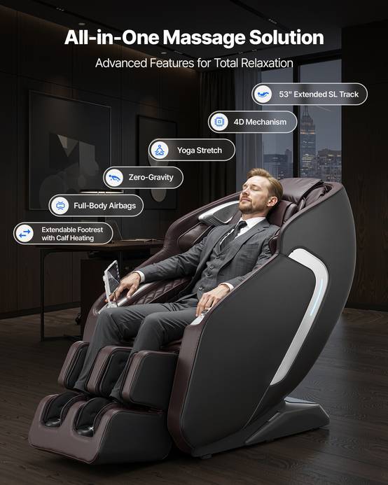Vevor - VEVOR Fauteuil massage rail SL, relaxation 4D inclinable, zéro gravité, mode yoga, voix IA. - Image 2