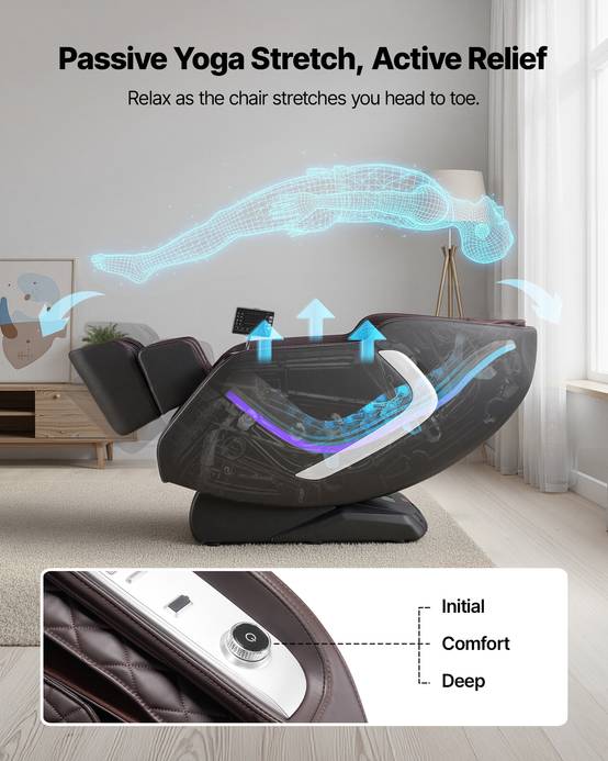 Vevor - VEVOR Fauteuil massage rail SL, relaxation 4D inclinable, zéro gravité, mode yoga, voix IA. - Image 3