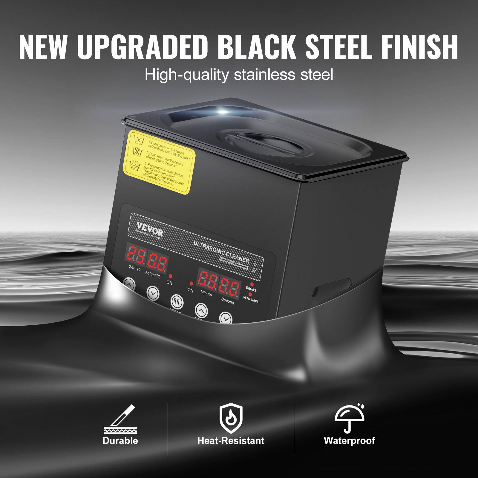 VEVOR Nettoyeur ultrasons numérique 2L, 60W, mode doux/dégazage, chauffage/minuterie, pour prothèses, bijoux, outils. - Image 5