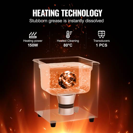 VEVOR Nettoyeur ultrasons numérique 2L, 60W, mode doux/dégazage, chauffage/minuterie, pour prothèses, bijoux, outils. - Image 3