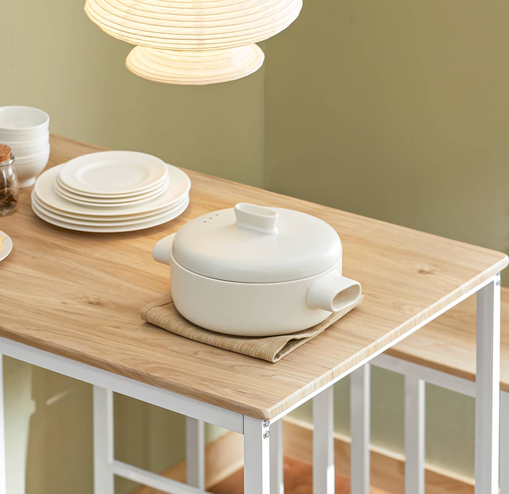 SoBuy Table Mange-Debout Compacte avec 4 Tabourets pour Cuisine et Petits Espaces, Design Gain de Place 100x60x96cm Modèle OGT15-WN - Image 4