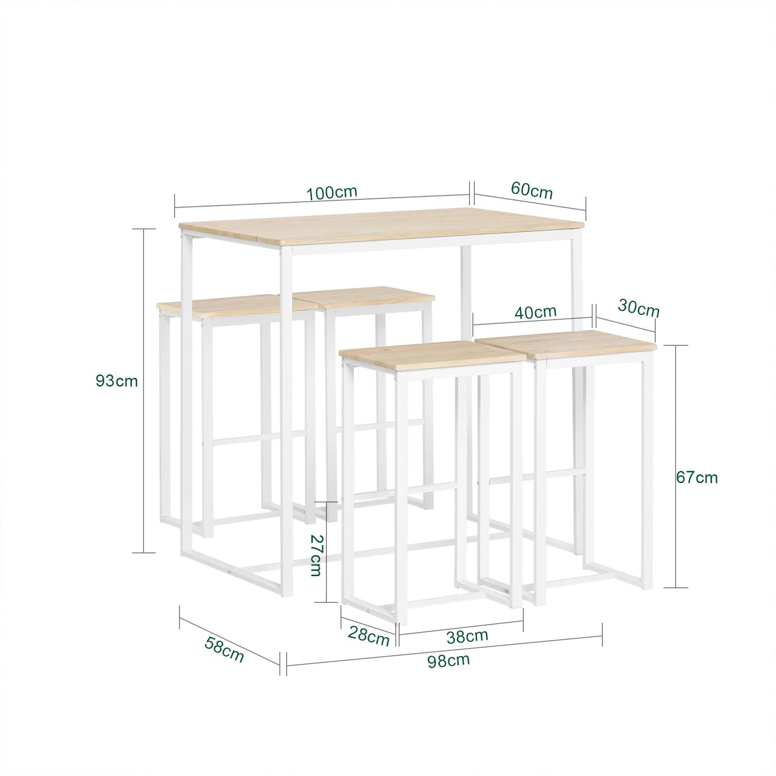 SoBuy Table Mange-Debout Compacte avec 4 Tabourets pour Cuisine et Petits Espaces, Design Gain de Place 100x60x96cm Modèle OGT15-WN - Image 3