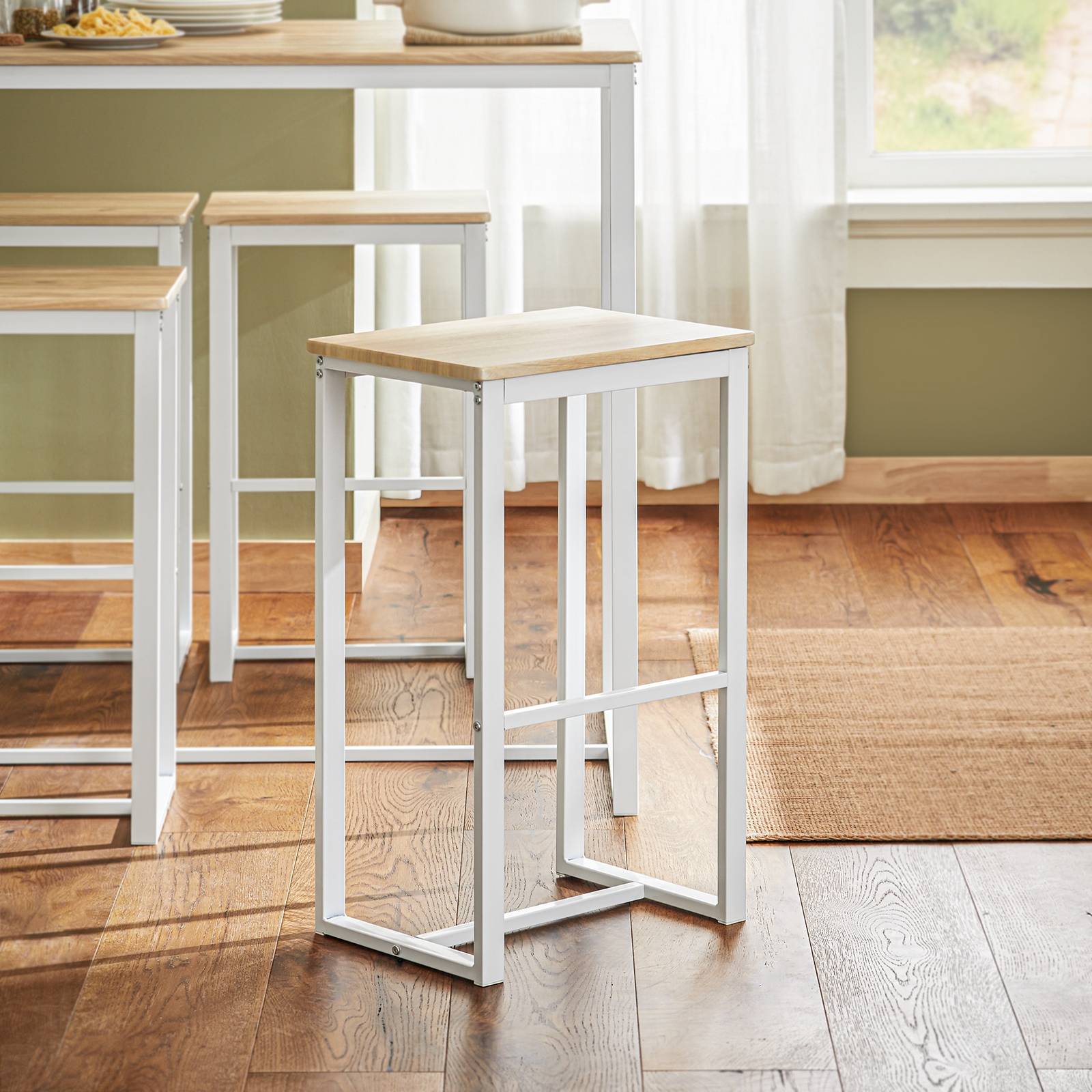 SoBuy Table Mange-Debout Compacte avec 4 Tabourets pour Cuisine et Petits Espaces, Design Gain de Place 100x60x96cm Modèle OGT15-WN - Image 7