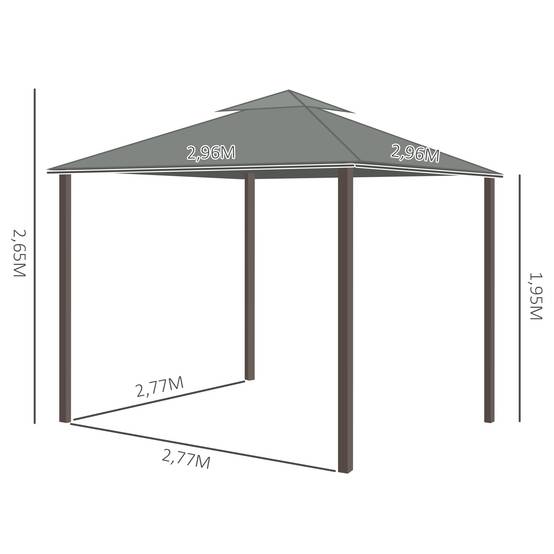 Outsunny - Tonnelle de jardin 3 x 3 m - barnum avec toit double, rideaux et moustiquaire - cadre en aluminium - gris foncé - Outsunny - Image 3