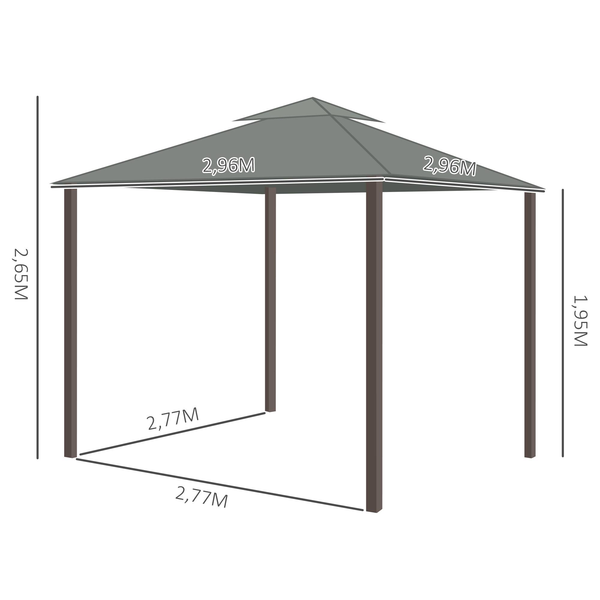 Outsunny - Tonnelle de jardin 3 x 3 m - barnum avec toit double, rideaux et moustiquaire - cadre en aluminium - gris foncé - Outsunny - Image 3
