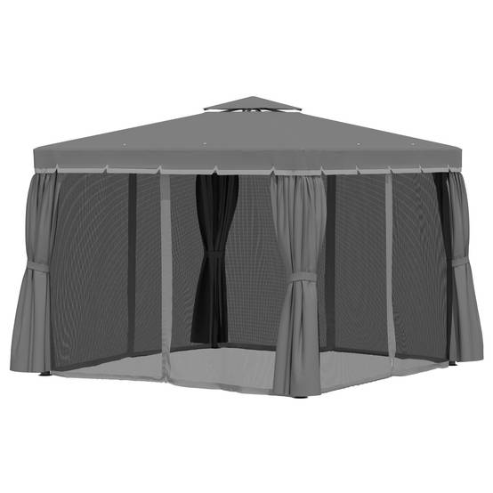 Outsunny - Tonnelle de jardin 3 x 3 m - barnum avec toit double, rideaux et moustiquaire - cadre en aluminium - gris foncé - Outsunny - Image 5