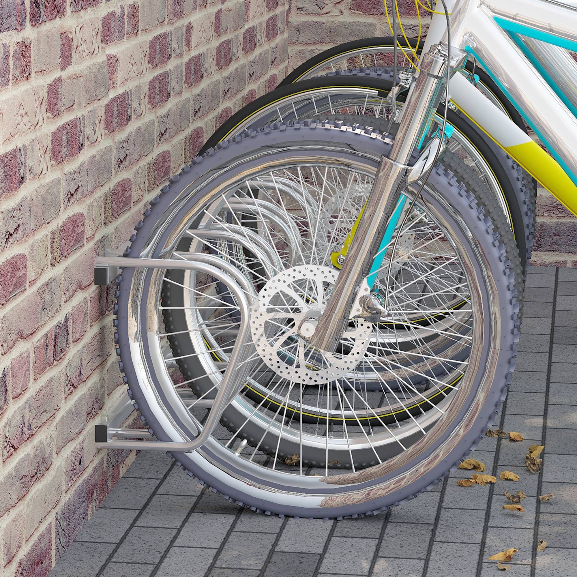 Support vélos en acier pour 4 vélos 110x33x27 cm argent, rangement mural gain de place pour garage - Image 4