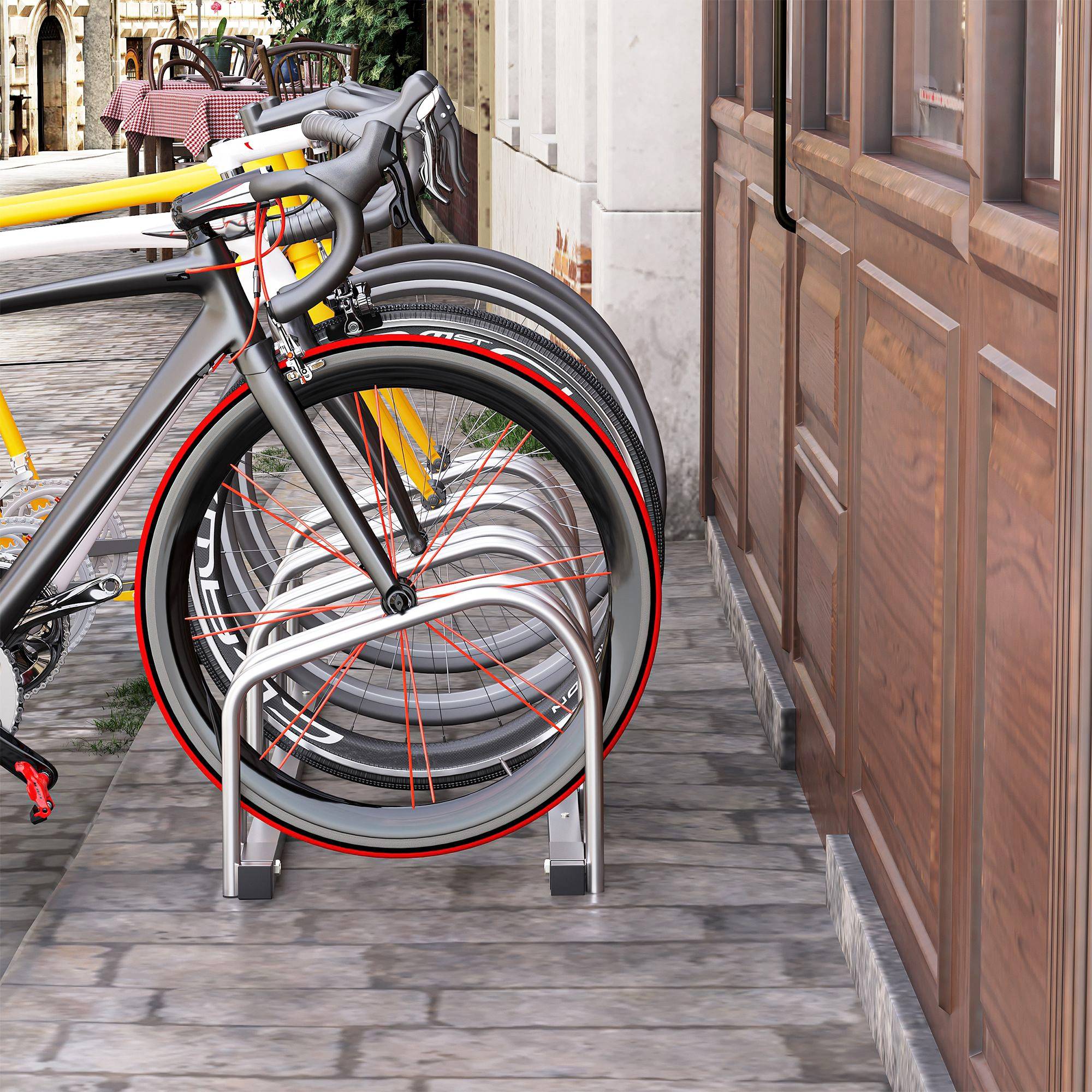 Support vélos en acier pour 4 vélos 110x33x27 cm argent, rangement mural gain de place pour garage - Image 3