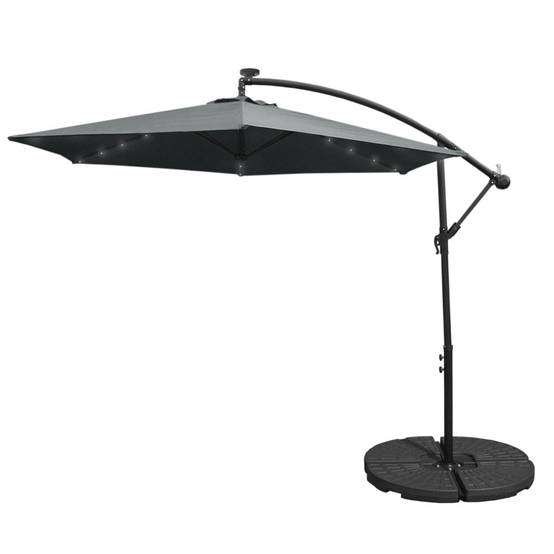 Monstershop - Parasol Gris 3m avec LED's Intégrés avec Base Ronde - Image 1