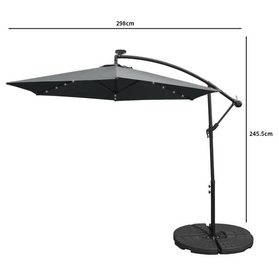 Monstershop - Parasol Gris 3m avec LED's Intégrés avec Base Ronde - Image 5