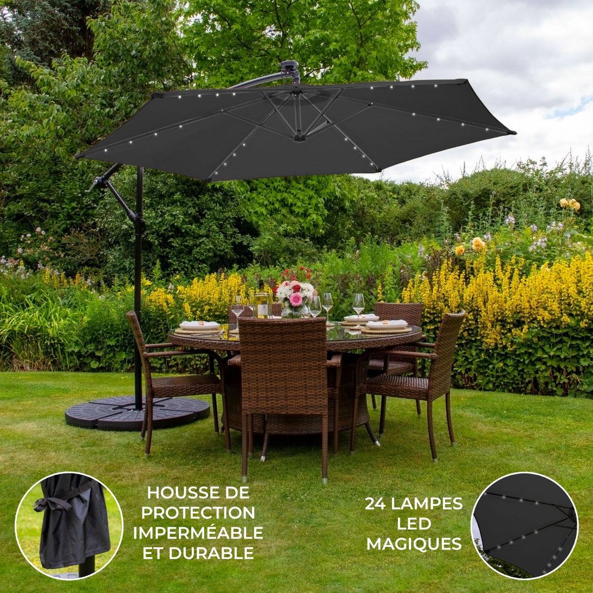 Monstershop - Parasol Gris 3m avec LED's Intégrés avec Base Ronde - Image 2