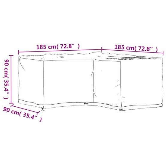 Lot de 2 Bâches de Protection en L pour Salon de Jardin PE Anti-UV Imperméable Extérieur Noir 185x185x90 cm – ComfortXL Outdoor Living - Image 4