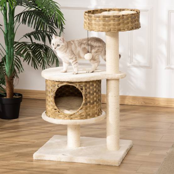 Arbre à chat rotin PE et sisal naturel et beige 55 x 47 x 95 cm - PANGIVO - Image 4