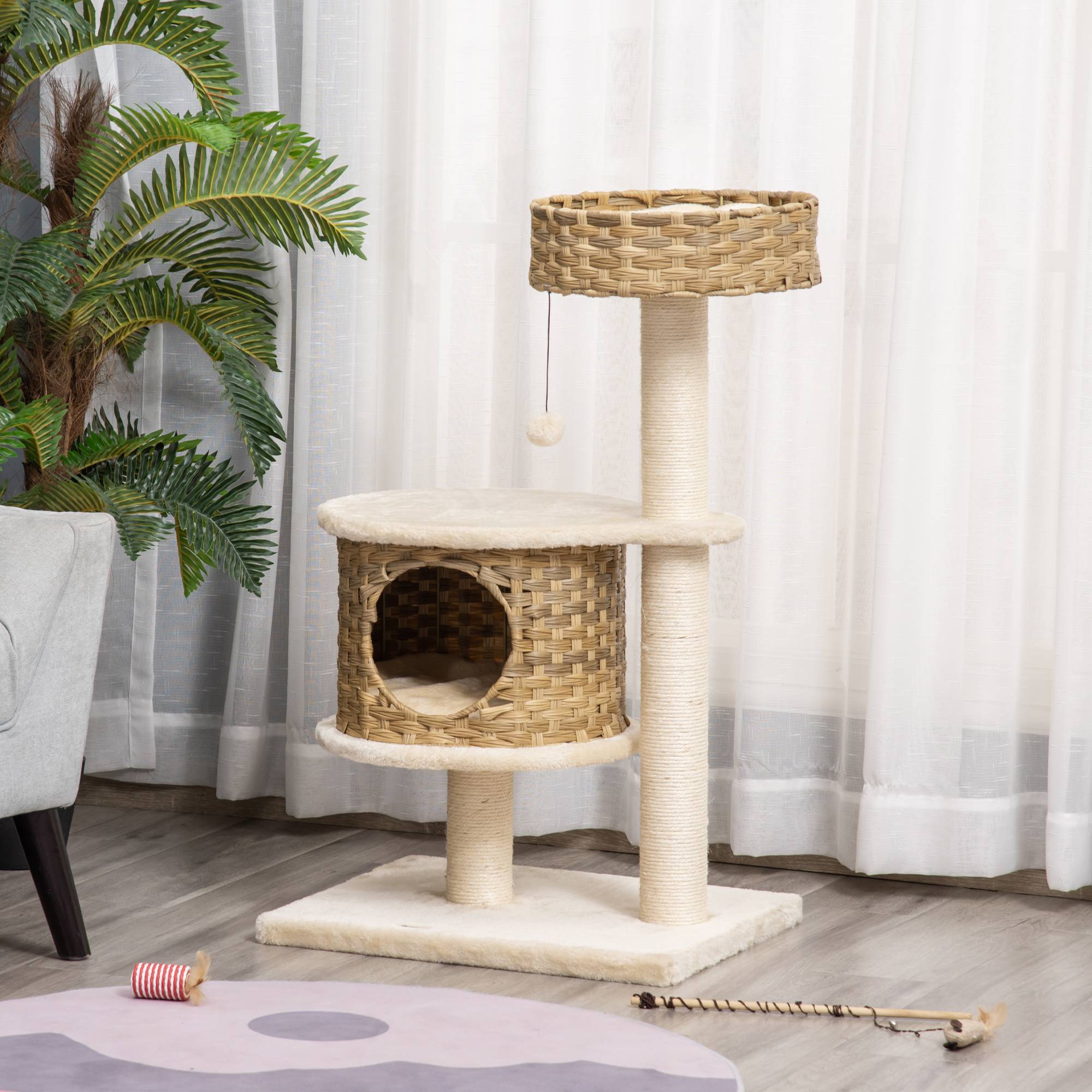Arbre à chat rotin PE et sisal naturel et beige 55 x 47 x 95 cm - PANGIVO - Image 3
