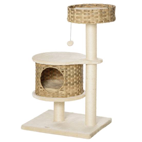 Arbre à chat rotin PE et sisal naturel et beige 55 x 47 x 95 cm - PANGIVO - Image 2