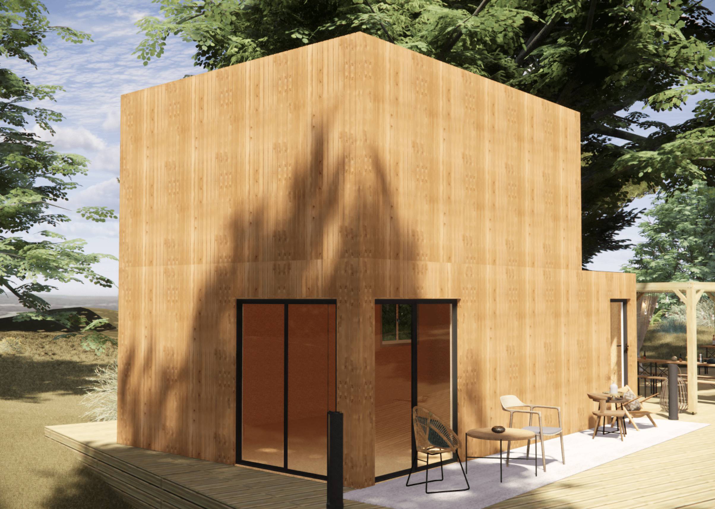 Studio de jardin RE2020 en bois 7,7 x 4,6 x 2,7 m / isolation RE2020 avec mezzanine et terrasse - Image 1