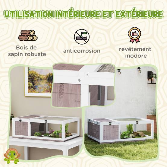 Enclos pour tortue bois marron clair 91 x 60.5 x 32 cm - PANGIVO - Image 6
