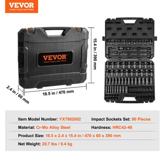 Vevor - Jeu douilles choc 3/8", métrique/impériale, CR-Mo, HRC 42-48. Mallette transport. VEVOR - Image 7