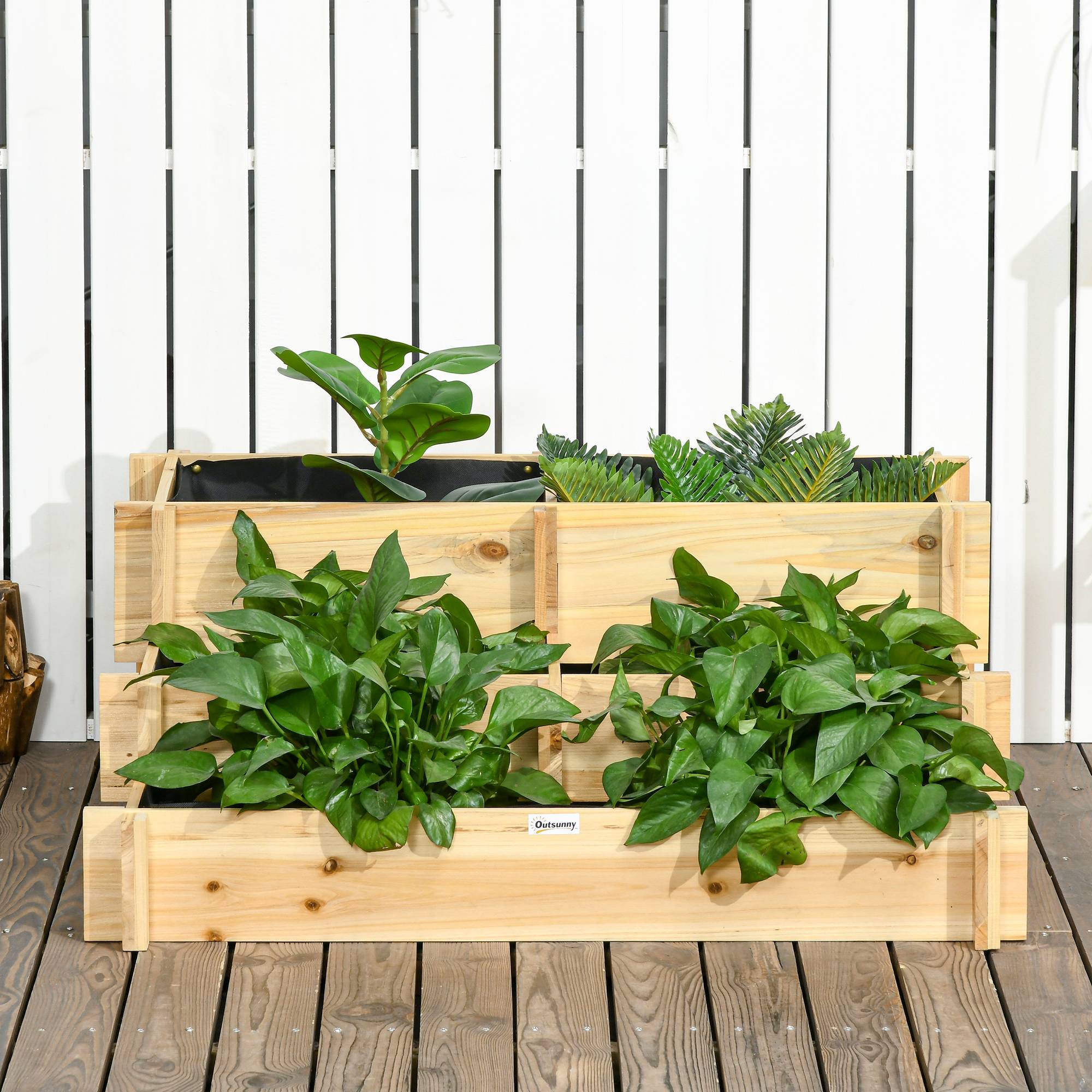 Sans Marque - Carré Potager de jardin en Bois massif, Jardinière Surélevé en Escalier 3 Niveaux, 93 x 93 x 35 cm, effet Bois Naturel - Image 10