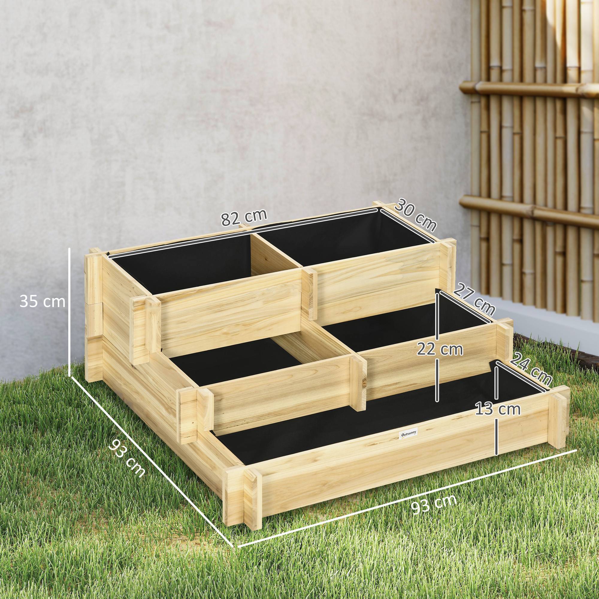 Sans Marque - Carré Potager de jardin en Bois massif, Jardinière Surélevé en Escalier 3 Niveaux, 93 x 93 x 35 cm, effet Bois Naturel - Image 5
