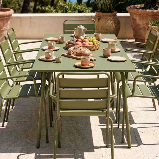 Oviala - Ensemble table de jardin et 8 fauteuils en métal vert Kaki Palavas - Oviala - Image 3