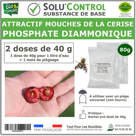SOLU'CONTROL - Phosphate Diammonique, appât naturel contre les mouches de la cerise - Sachets de 80g