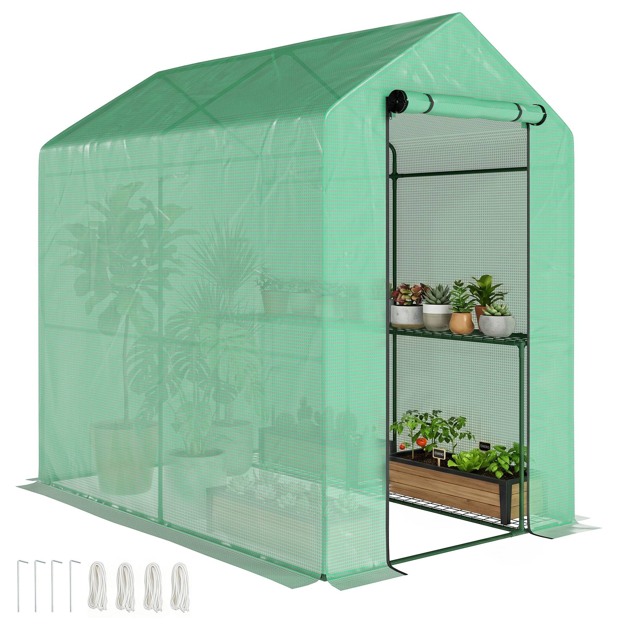 Serre balcon 2 niveaux 186x120x190 cm PE 140 g/m² acier verte, plantes légumes semis culture - Image 1